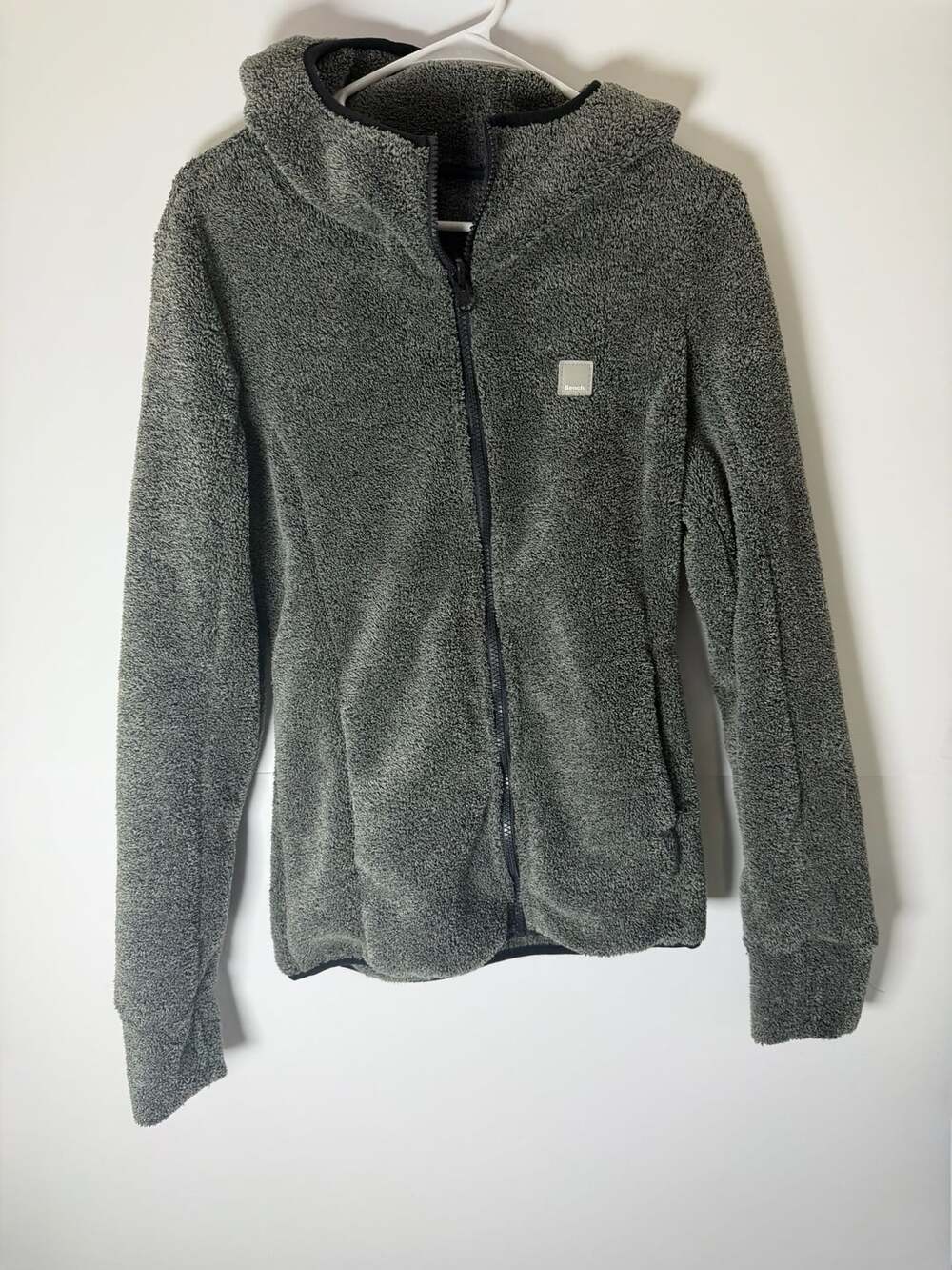 Bench Sherpa Fleece Jacket Size M Gray Hooded Zip Up Womens